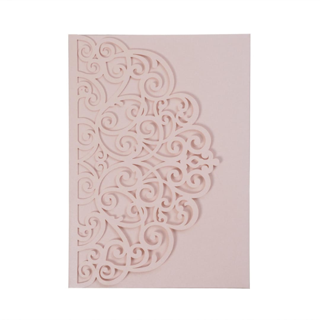 "Qty of 50 Custom Gorgous Open Lace Light Pink Glitter Pocket | Other Color Options Available" - Invitation Pockets in pink by Papel Custom Design