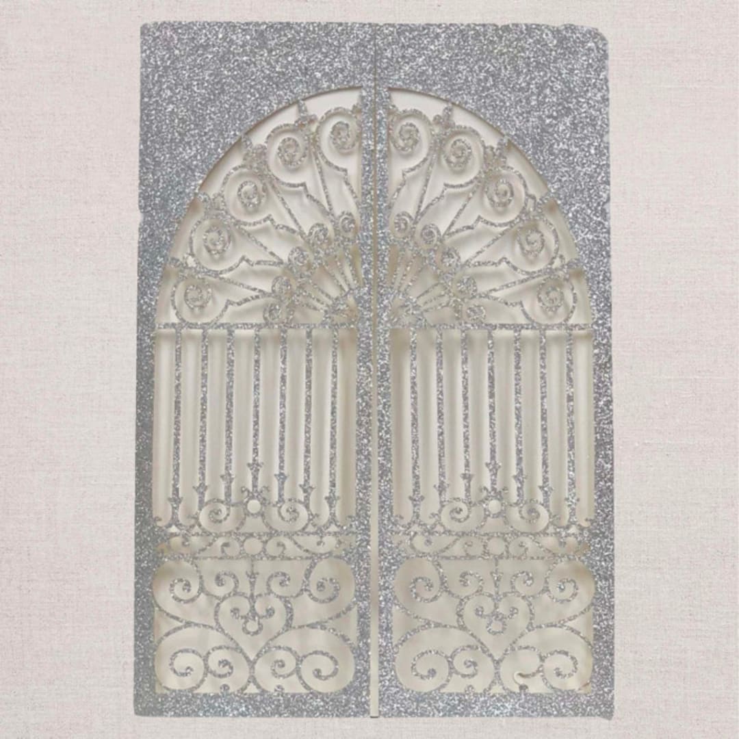 "Qty of 50 Custom Gate Door Silver Glitter Paper Laser Cut | Other Color Options Available" - Invitation Pockets in multicolor by Papel Custom Design