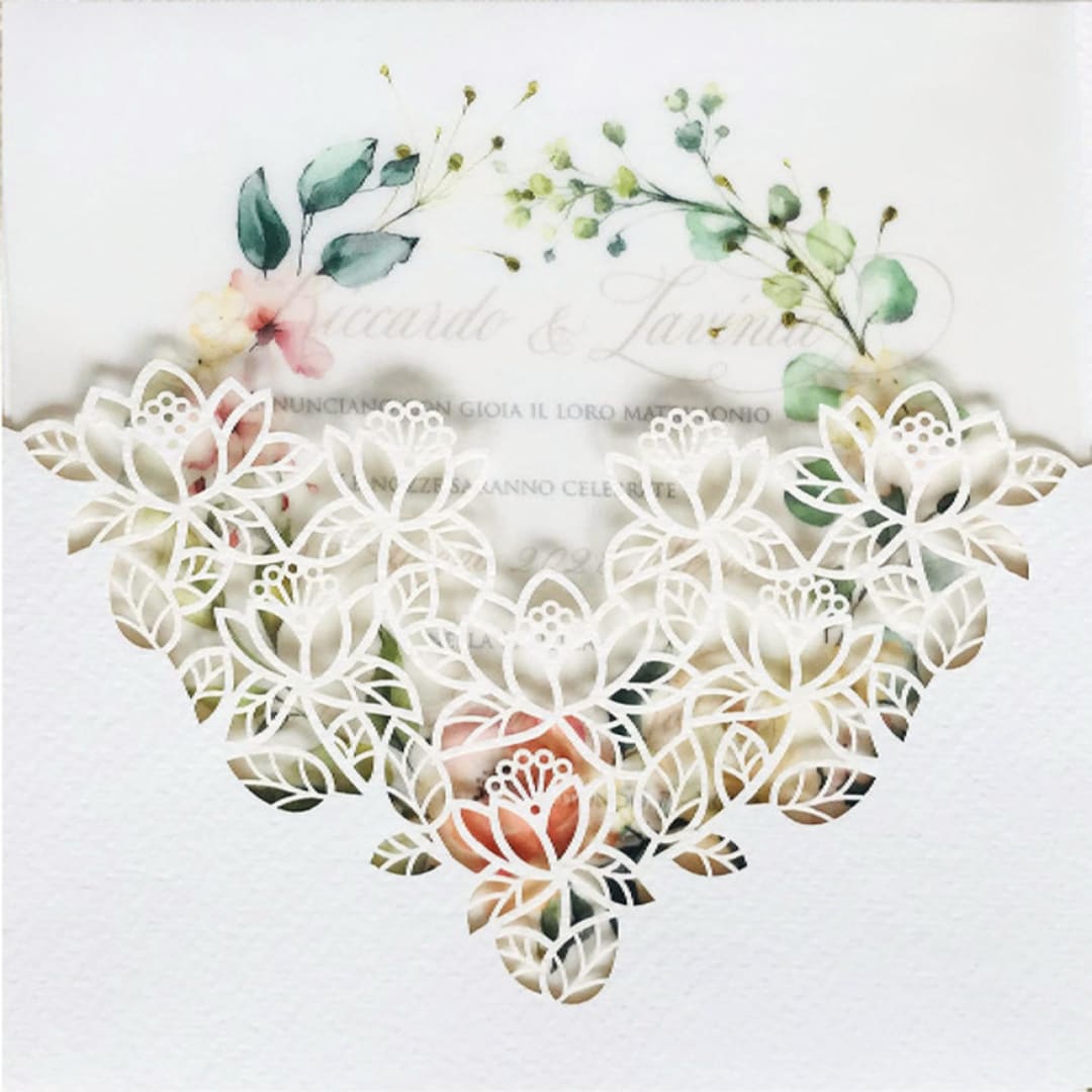 "Floral Laser Cut Invitation Pocket for 6x6 Card | Set of 10 | Envelopes Included" - Invitation Pockets in white by Self Stationery