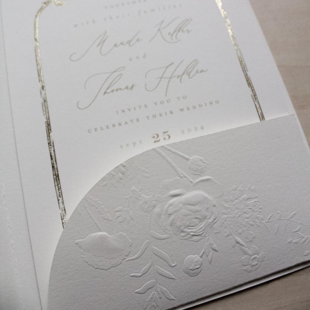 "Custom Sculpted Embossed Invitation Pocket Jackets // Set of 50" - Invitation Pockets in multicolorassorted-colors by Clover and Lamb