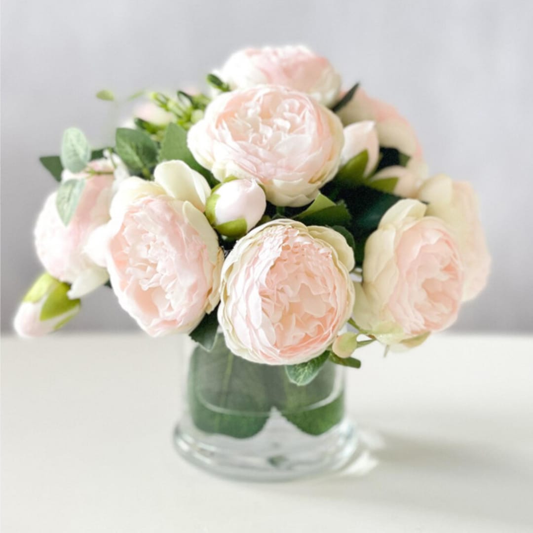 "Light Pink Peonies, Artificial Flowers in Vase" - Dried Florals in pink by Kristina Jancso