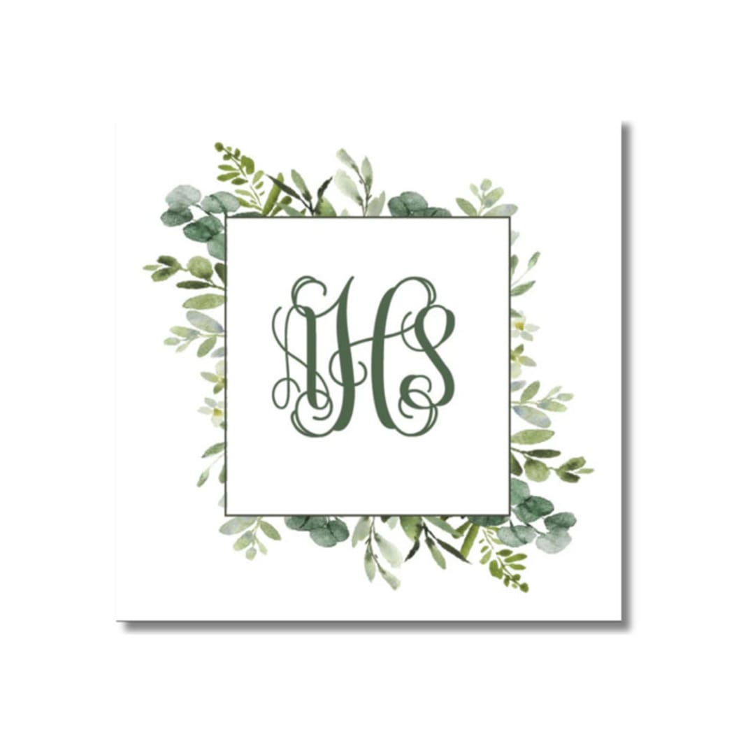 "Custom Mongrammed Eucalyptus Napkins" - Napkins in white by Papel Custom Design
