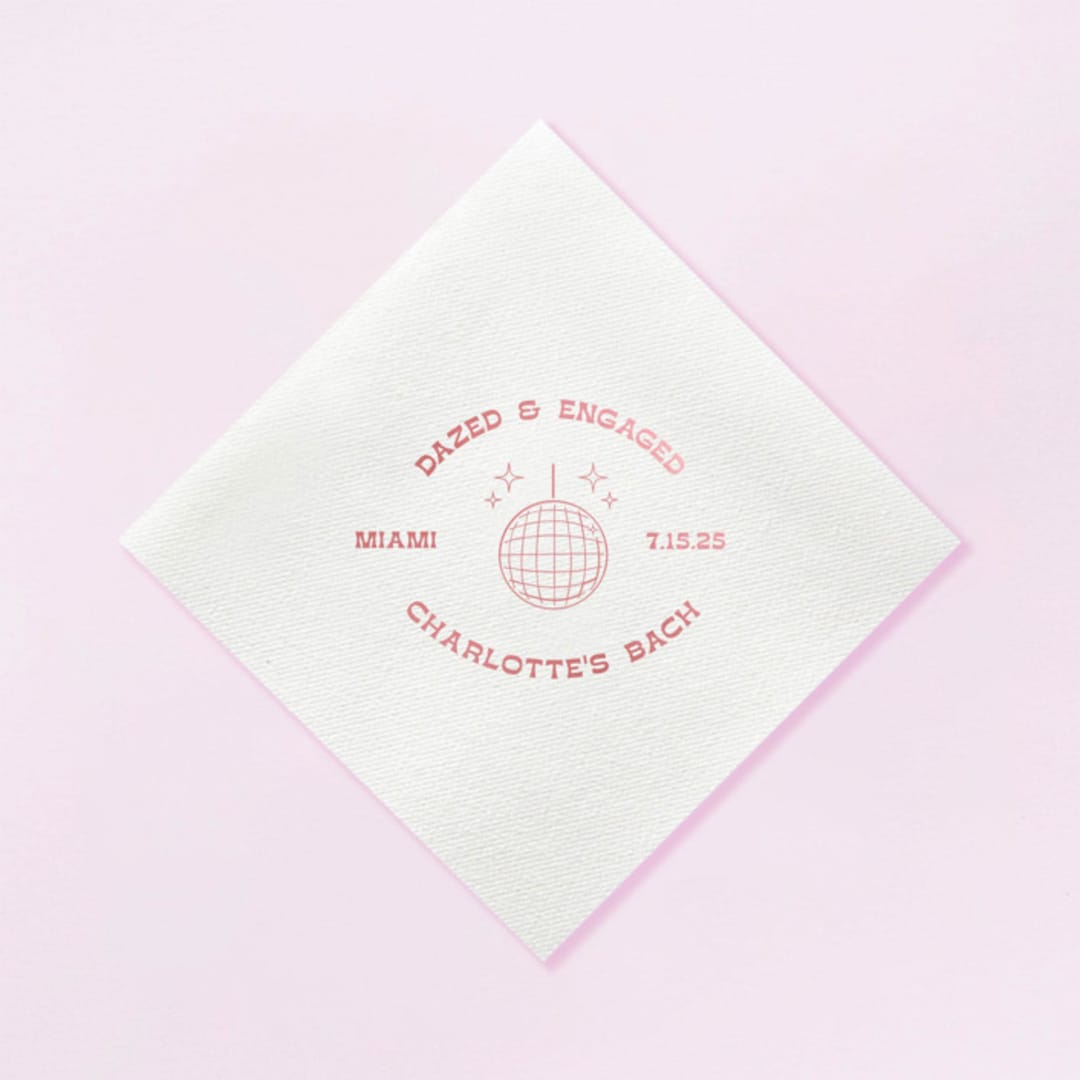 "Custom Dazed And Engaged Bachelorette Disco Ball Napkin, cocktail size, set of 100" - Napkins in white by ForYourParty