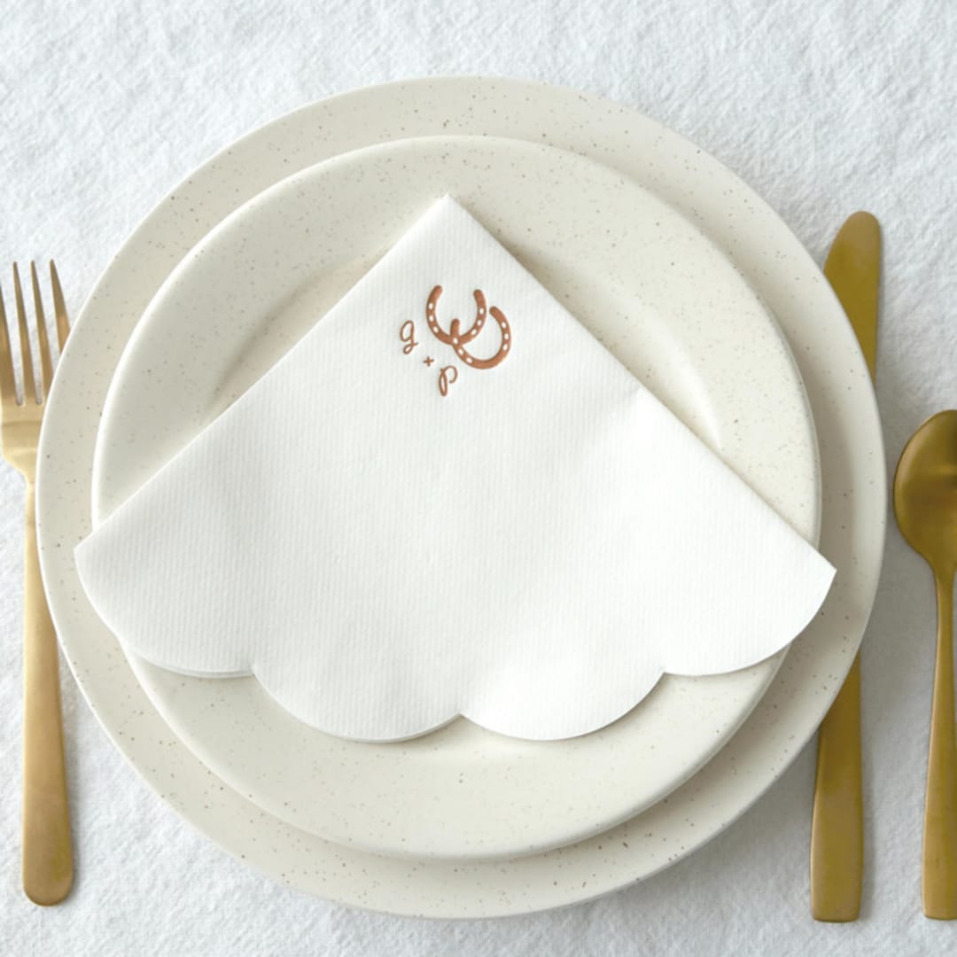 "Horseshoe Initials Scallop Luncheon Napkin" - Napkins in white by ForYourParty