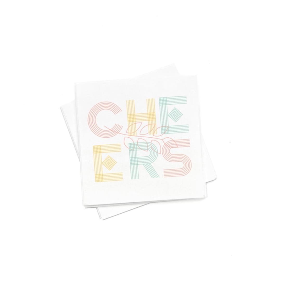"Neon Cheers Napkin Pack, cocktail size, pack of 50" - Napkins in white by ForYourParty
