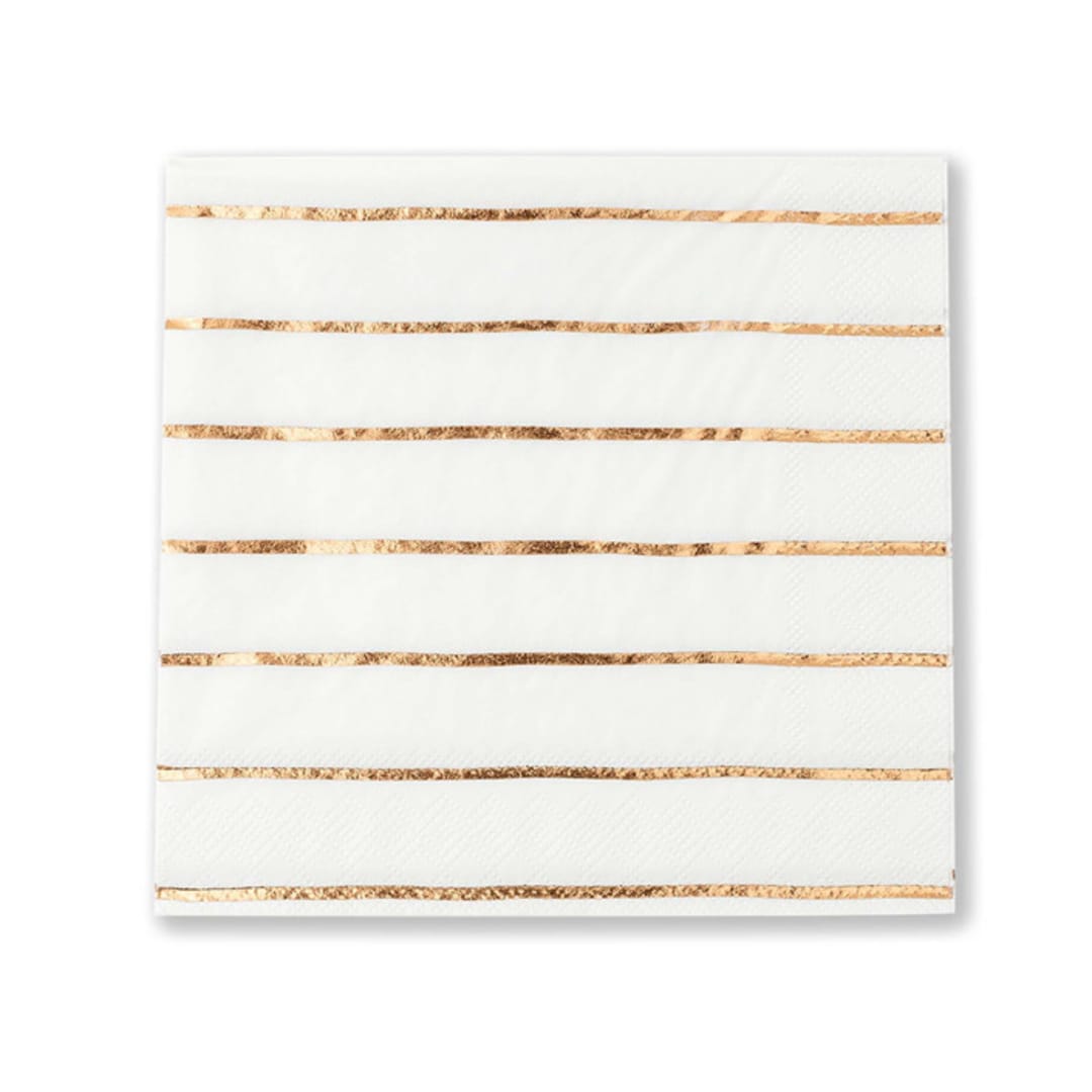 "Rose Gold Frenchie Stripes Large Napkins" - Napkins in copper by Jollity and Co