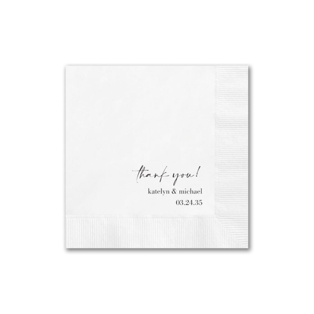 "Thank You Napkin with Names & Date" - Napkins in white by Papel Custom Design