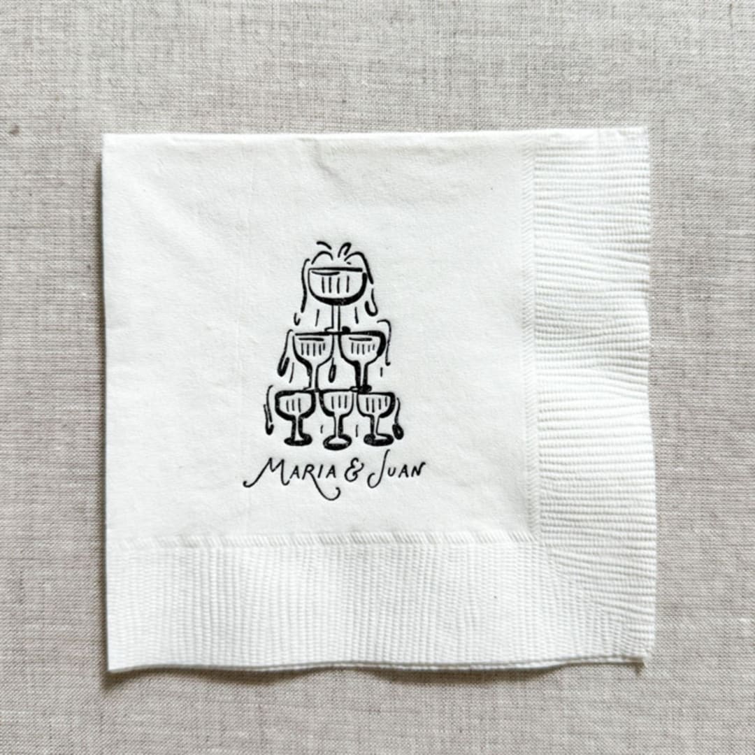 "Customizable champagne tower cocktail napkins - White Napkins (Set of 100)" - Napkins in white by Maria Ferrer G.