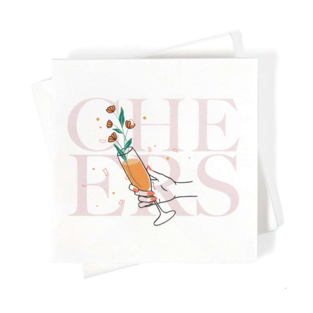 "Champagne Cheers Napkin Pack, cocktail size, pack of 50" - Napkins in white by ForYourParty