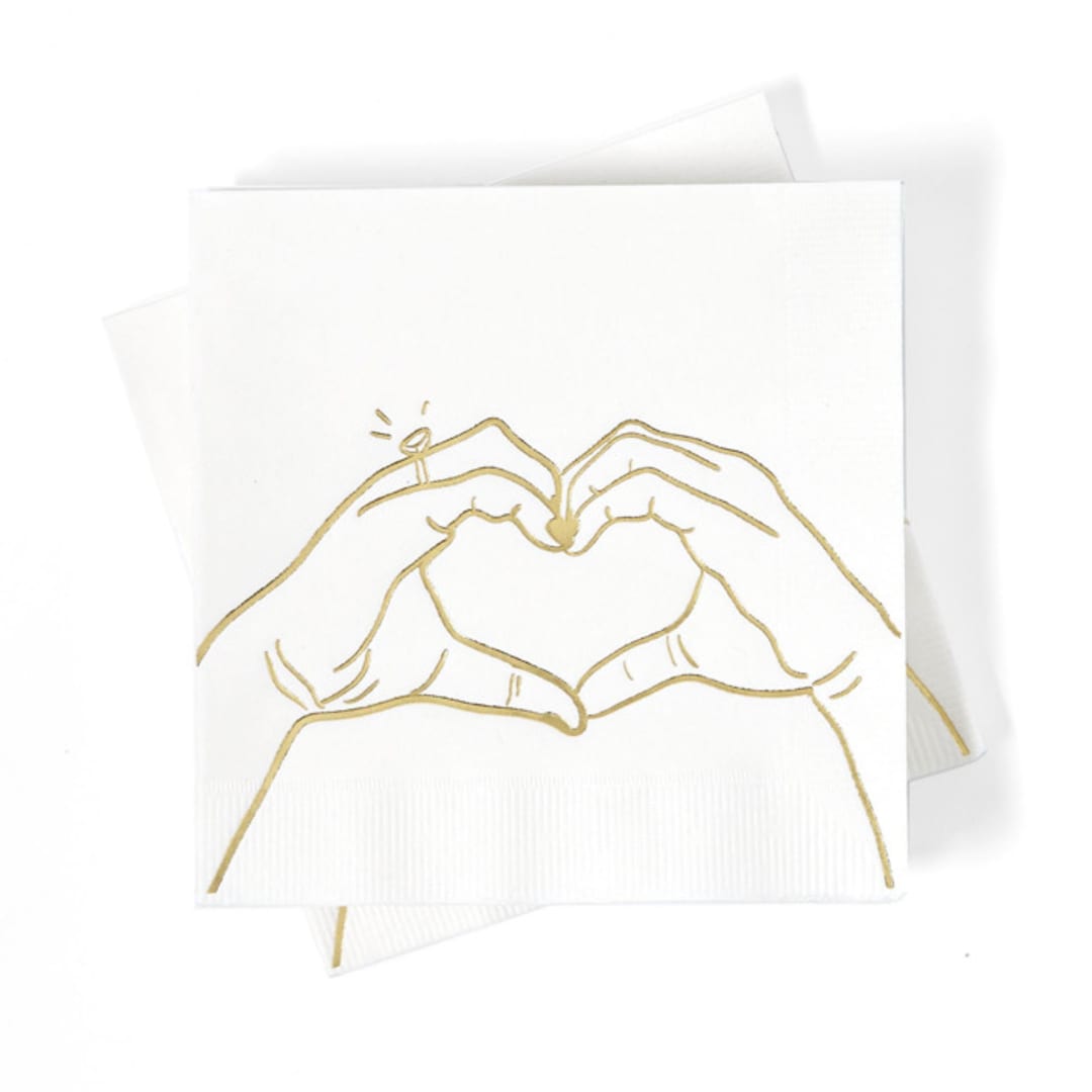 "Heart Hands Foil Napkin Pack, cocktail size, pack of 50" - Napkins in white by ForYourParty