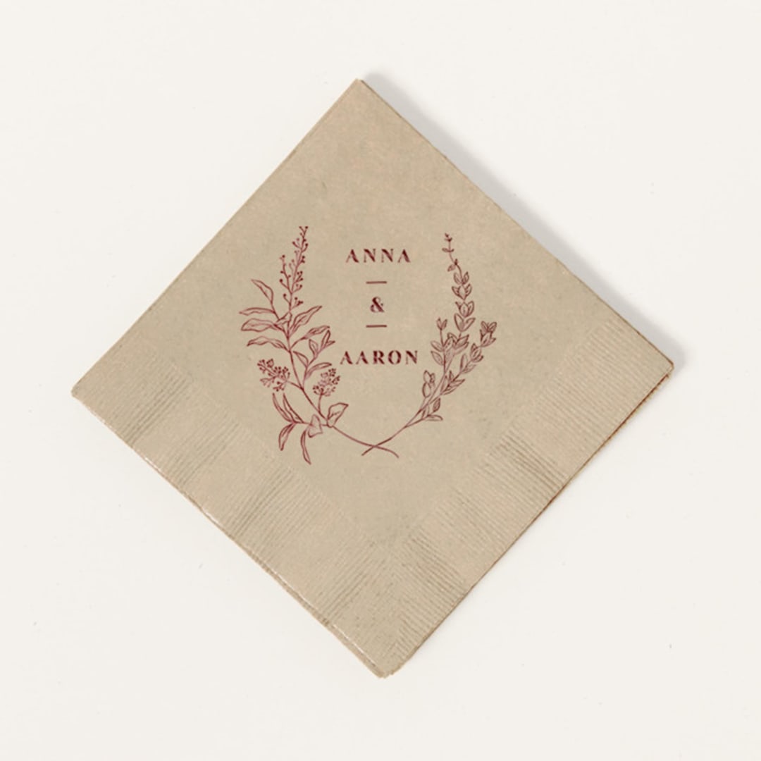 "Floral Names Napkin, cocktail size, set of 100" - Napkins in beige by ForYourParty