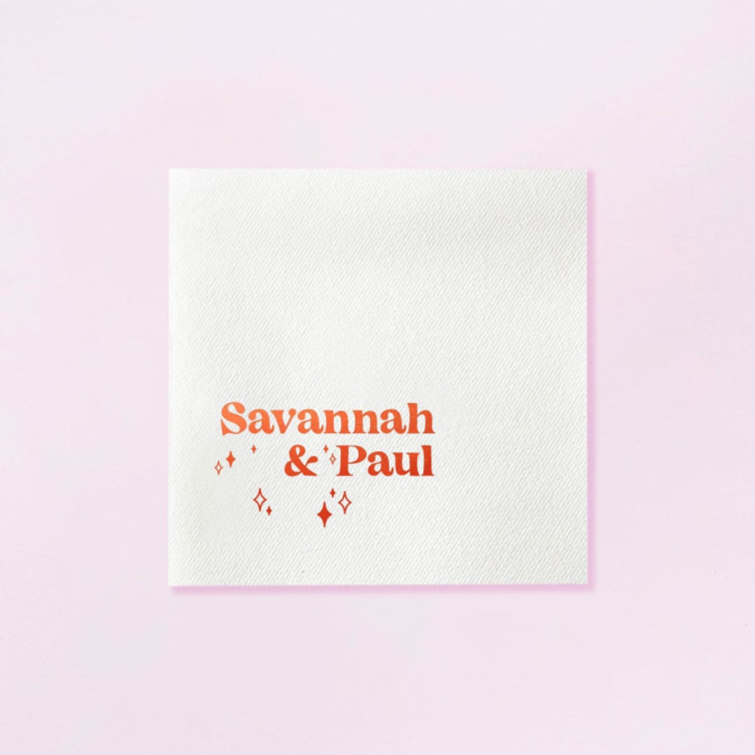"Custom Retro Wedding Names Napkin, cocktail size, set of 100" - Napkins in white by ForYourParty