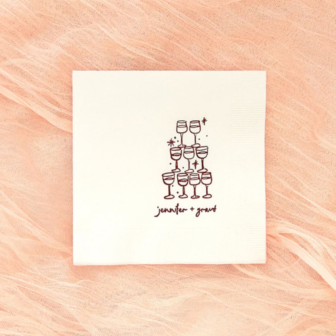 "Kitschy Cocktail Hour Pyramid Toast Napkin, cocktail size, set of 100" - Napkins in white by ForYourParty