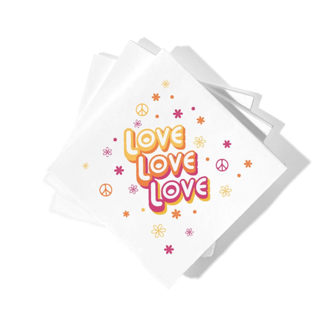 "Love, Love, Love Napkin Pack, fruit punch color, cocktail size, pack of 50" - Napkins in white by ForYourParty