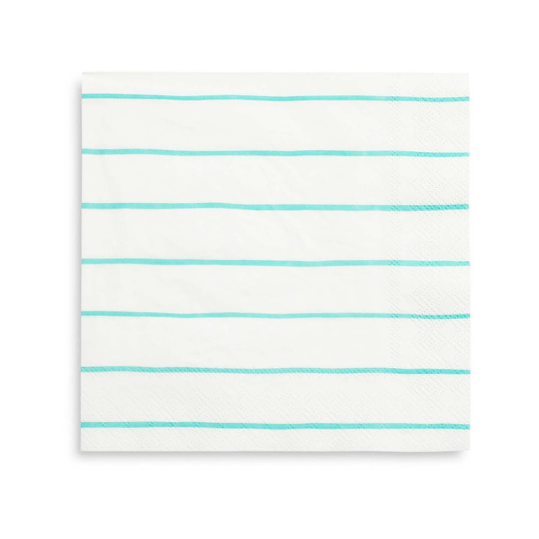 "Aqua Frenchie Stripes Large Napkins" - Napkins in blue by Jollity and Co