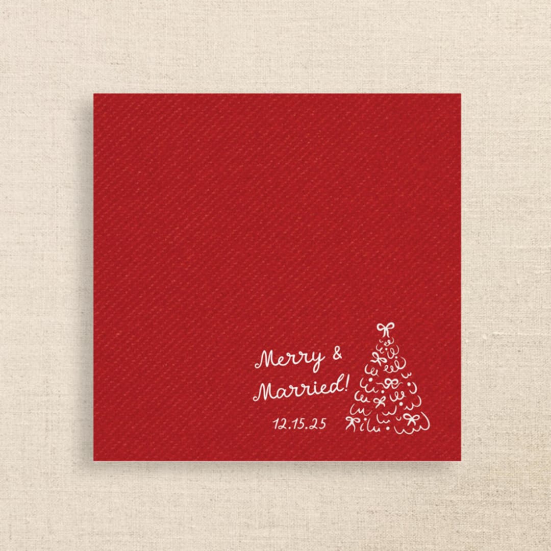 "Merry & Married Red Linen-Like Napkin with Holiday Tree Design" - Napkins in red by Papel Custom Design