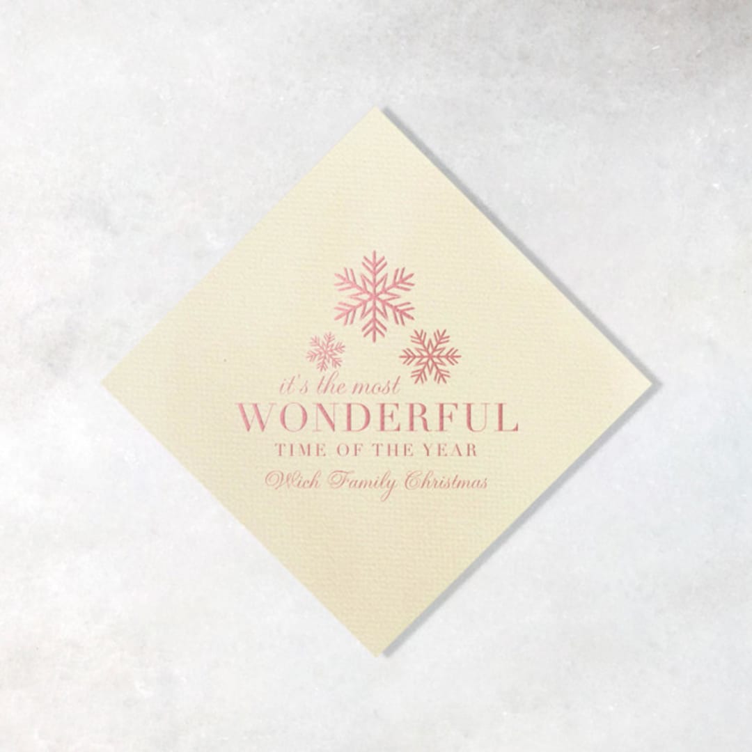 "Custom Snowflake Holiday Napkin, cocktail size, set of 100" - Napkins in pink by ForYourParty