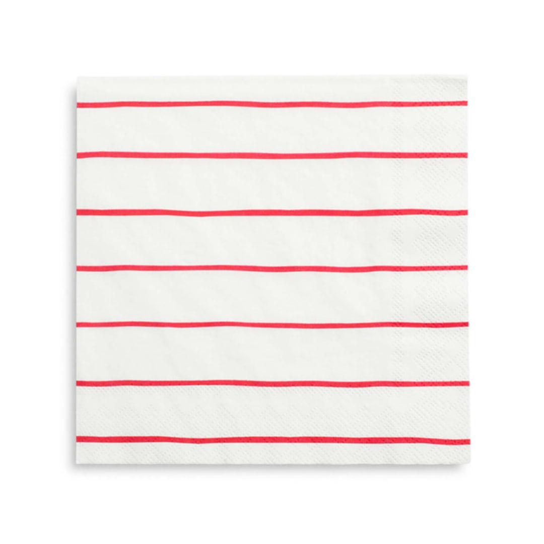 "Candy Apple Frenchie Stripes Large Napkins" - Napkins in red by Jollity and Co