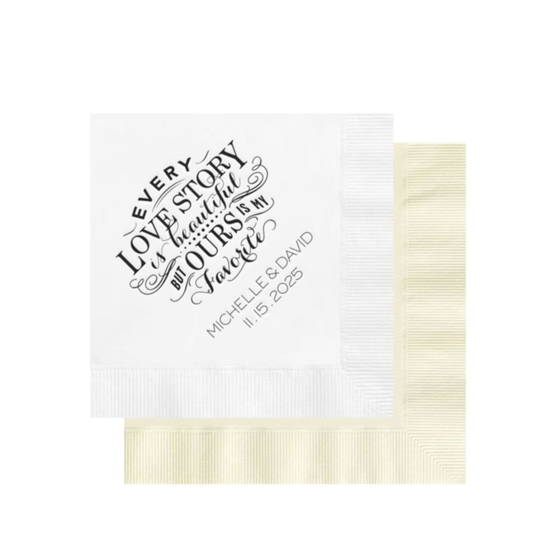 "Custom Love Story Napkin" - Napkins in multicolorassorted-colors by Papel Custom Design