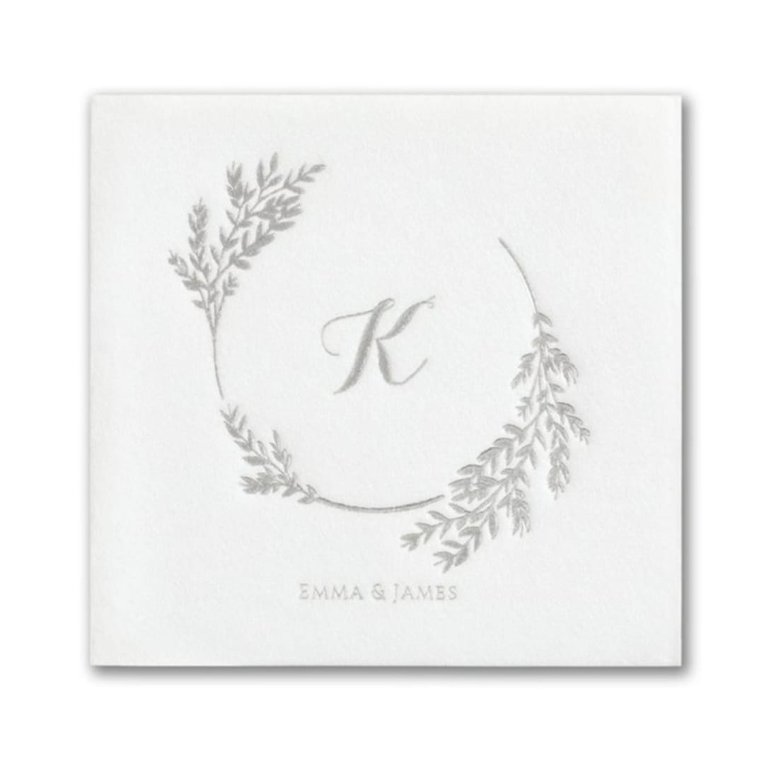 "Encompassed by Greenery Premium Napkin - Beverage  - Pack of 100" - Napkins in white by Papel Custom Design