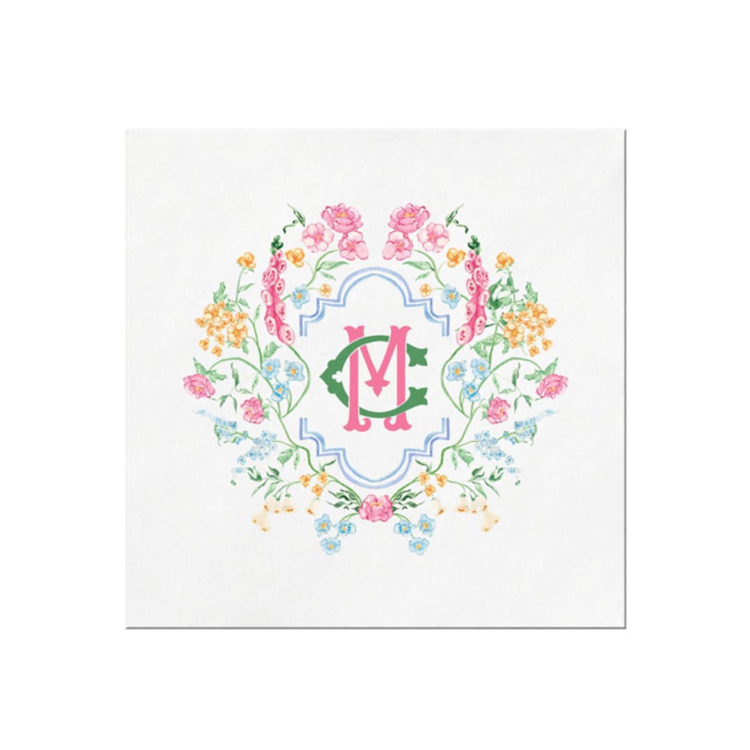 "Bright Spring Floral Monogrammed Napkin" - Napkins in multicolorassorted-colors by Papel Custom Design