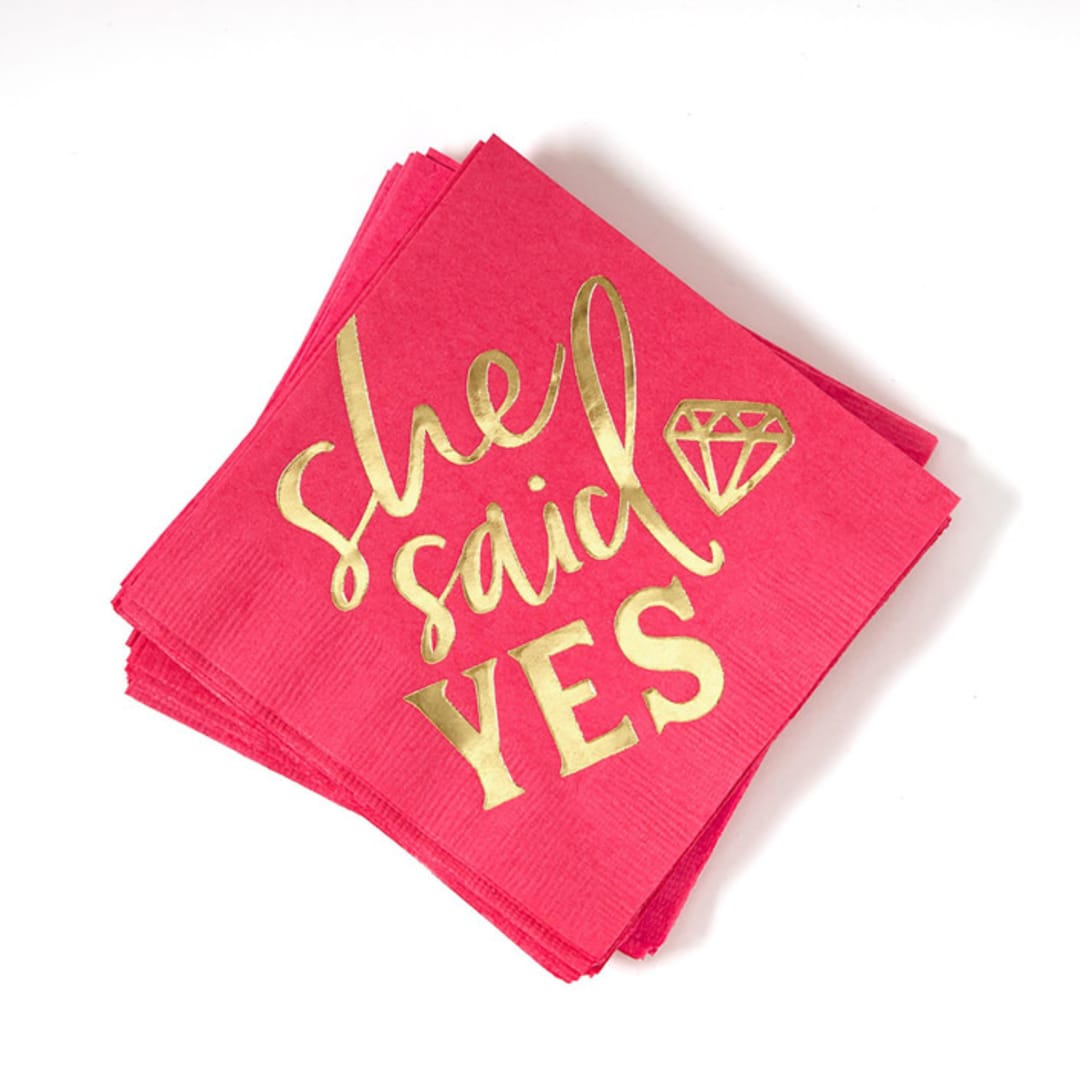"She Said Yes Napkin Pack, cocktail size, pack of 50" - Napkins in pink by ForYourParty
