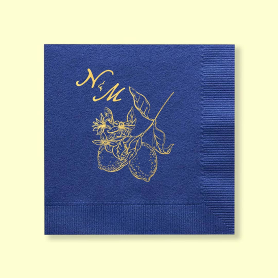 "Initials Lemon Napkin, cocktail size, set of 100" - Napkins in blue by ForYourParty