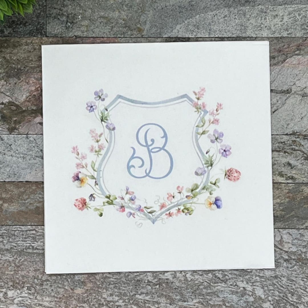 "Custom Spring Wildflowers Wedding Crest- Pack of 100" - Napkins in white by Papel Custom Design