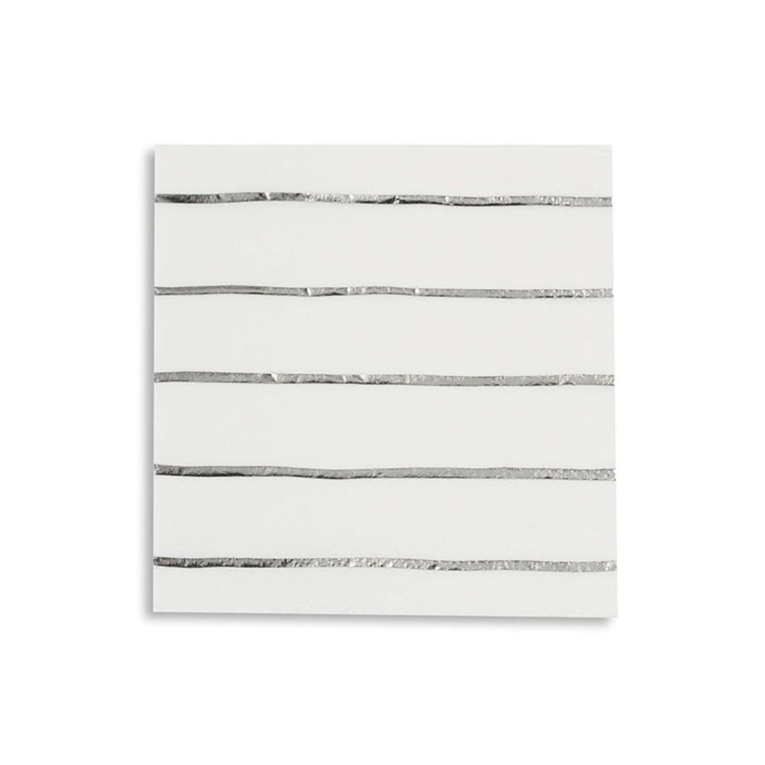 "Silver Metallic Frenchie Stripes Petite Napkins" - Napkins in silver by Jollity and Co