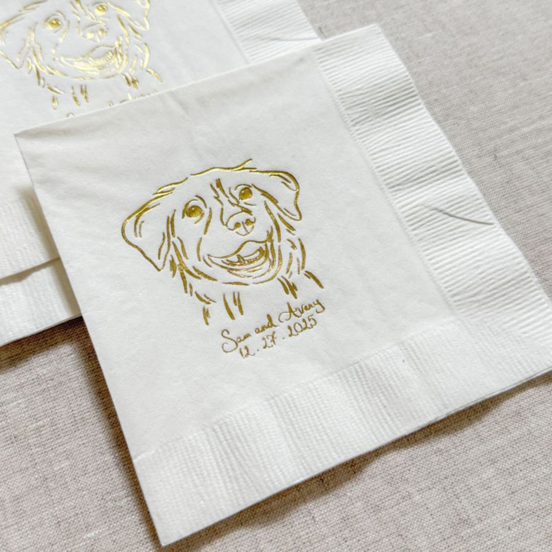 "Custom pet portrait cocktail napkins - White Napkins (Set of 100)" - Napkins in white by Maria Ferrer G.