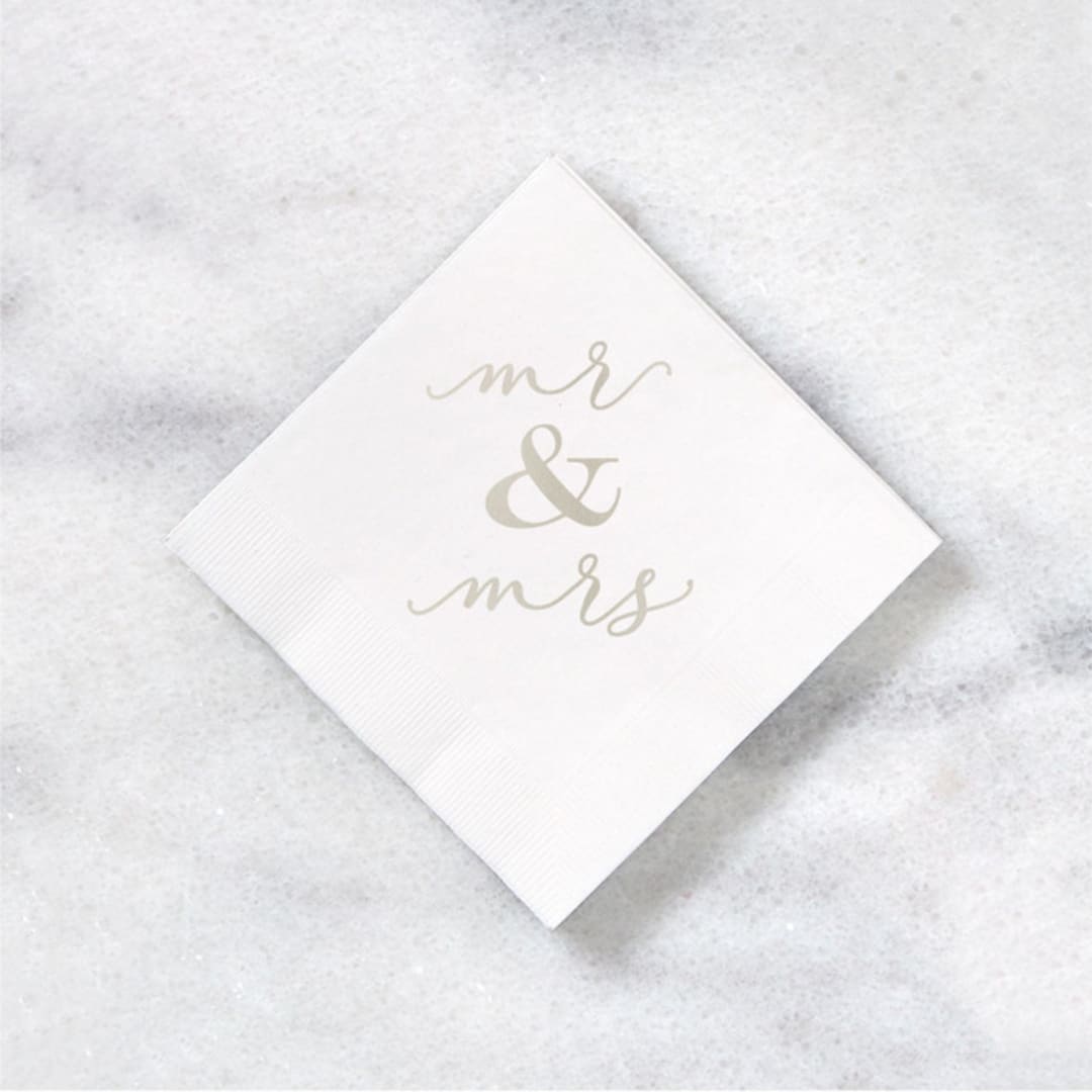 "Classic Mr and Mrs Napkin Pack, cocktail size, pack of 20" - Napkins in white by ForYourParty