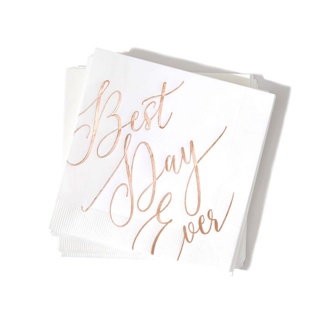 "Best Day Ever Napkin Pack, cocktail size, pack of 50" - Napkins in white by ForYourParty