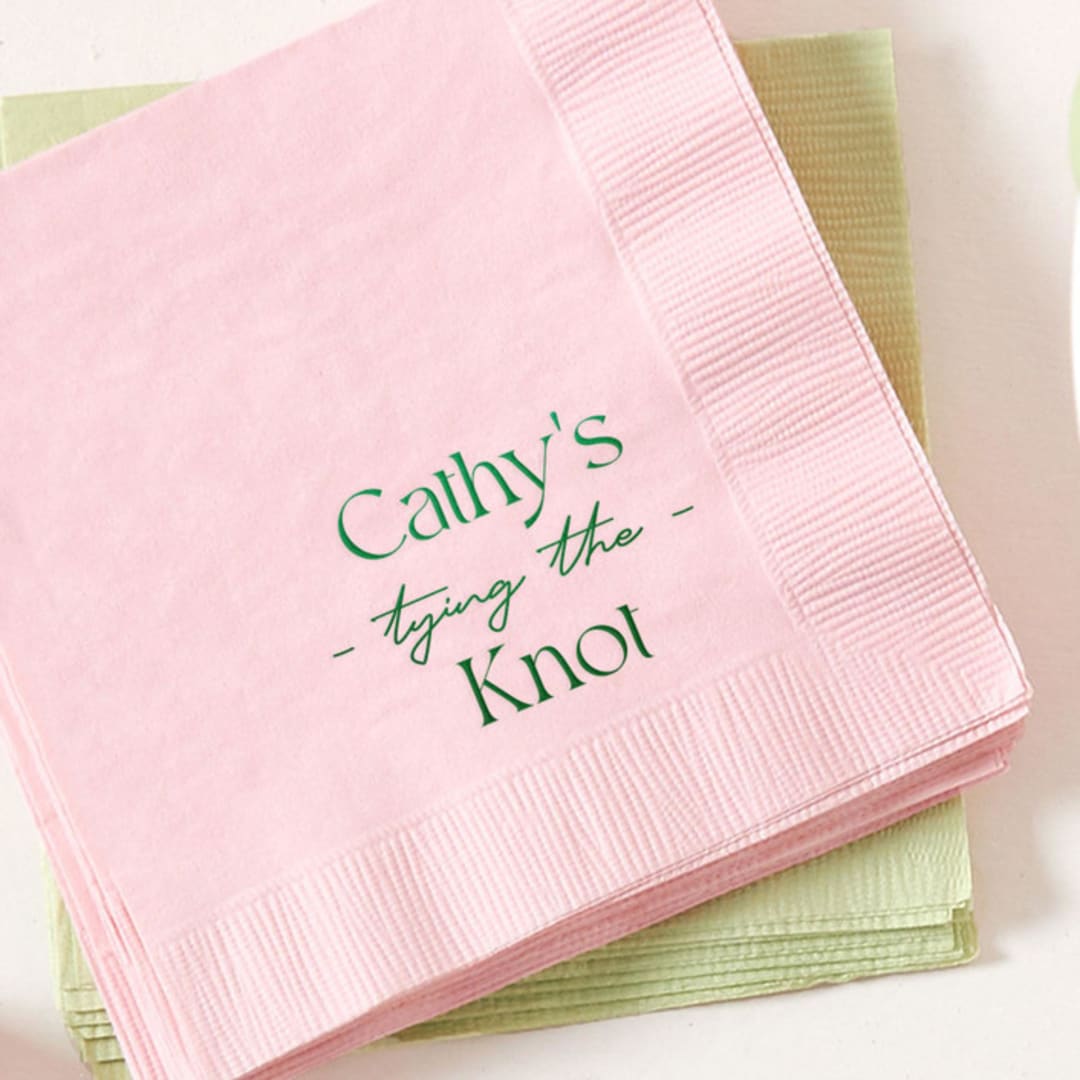 "Modern Knot Tying Bridal Shower Napkin, cocktail size, set of 100" - Napkins in pink by ForYourParty