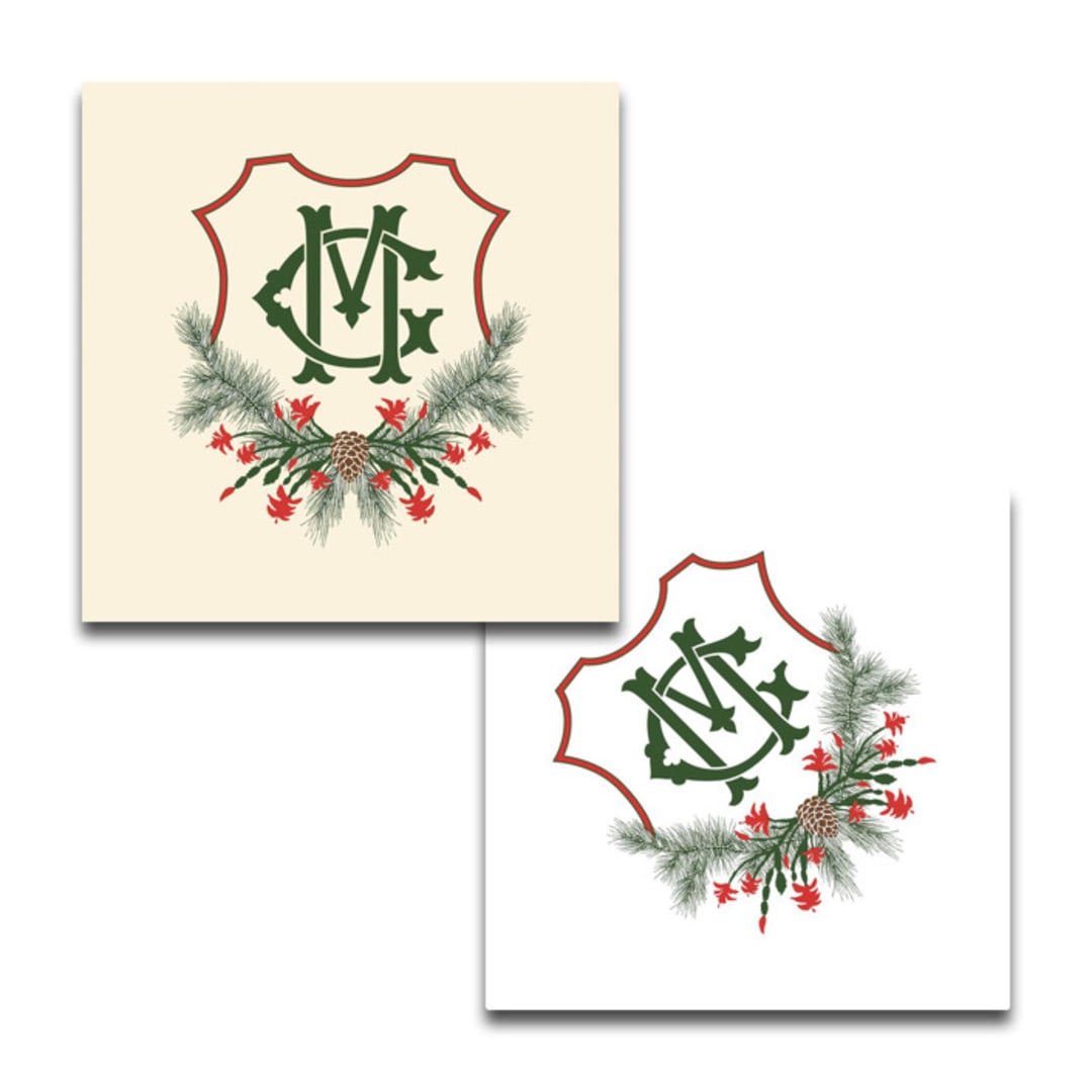 "Custom Christmas Wedding Crest Napkins- Pack of 100" - Napkins in white by Papel Custom Design