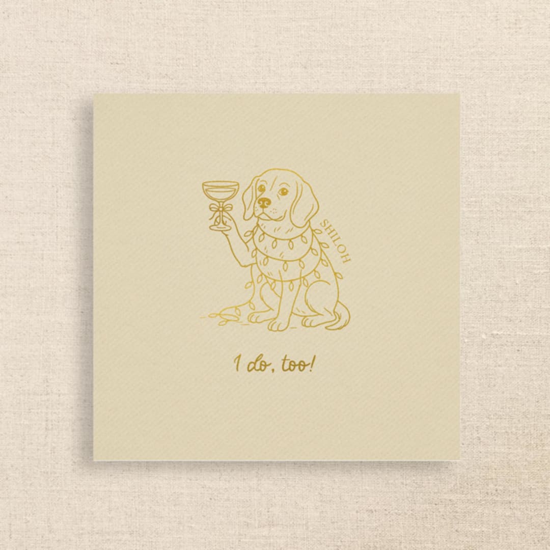 "Personalized Beagle with Pet Name Holiday Wedding Napkin - “I Do, Too!”" - Napkins in beige by Papel Custom Design