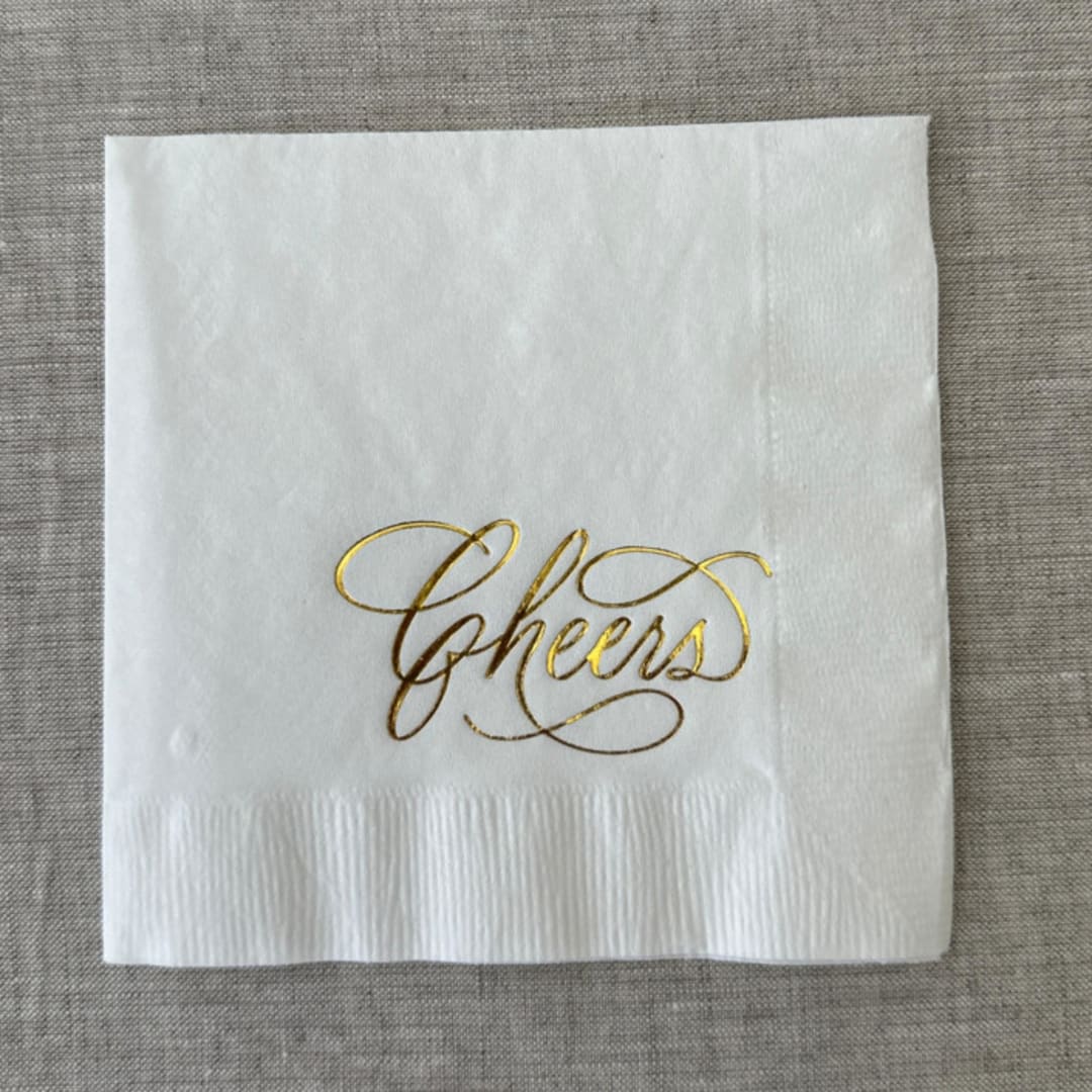 "Foil napkins (Cheers) | Gold foil, white napkins | Set of 20" - Napkins in white by Maria Ferrer G.