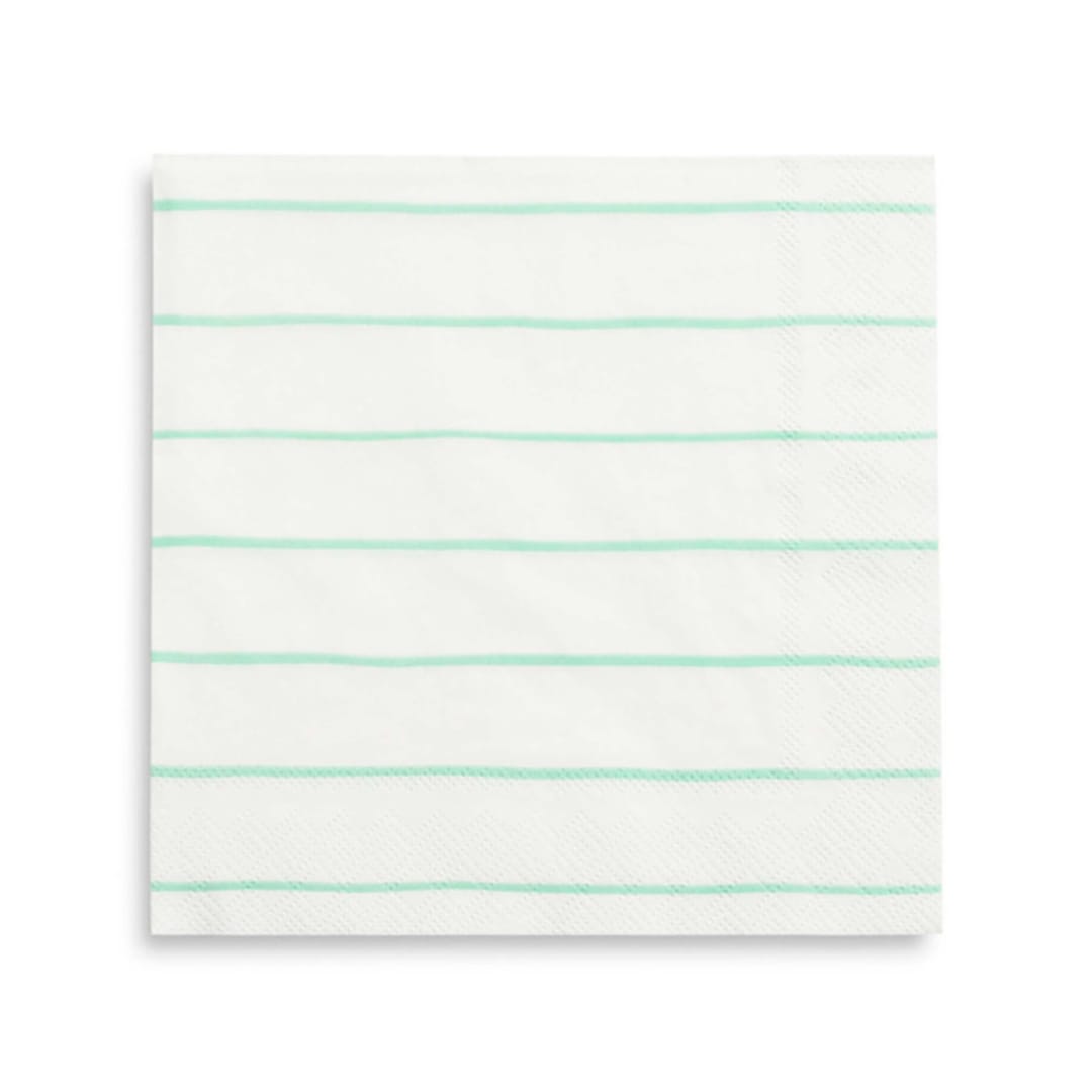 "Mint Frenchie Stripes Large Napkins" - Napkins in green by Jollity and Co