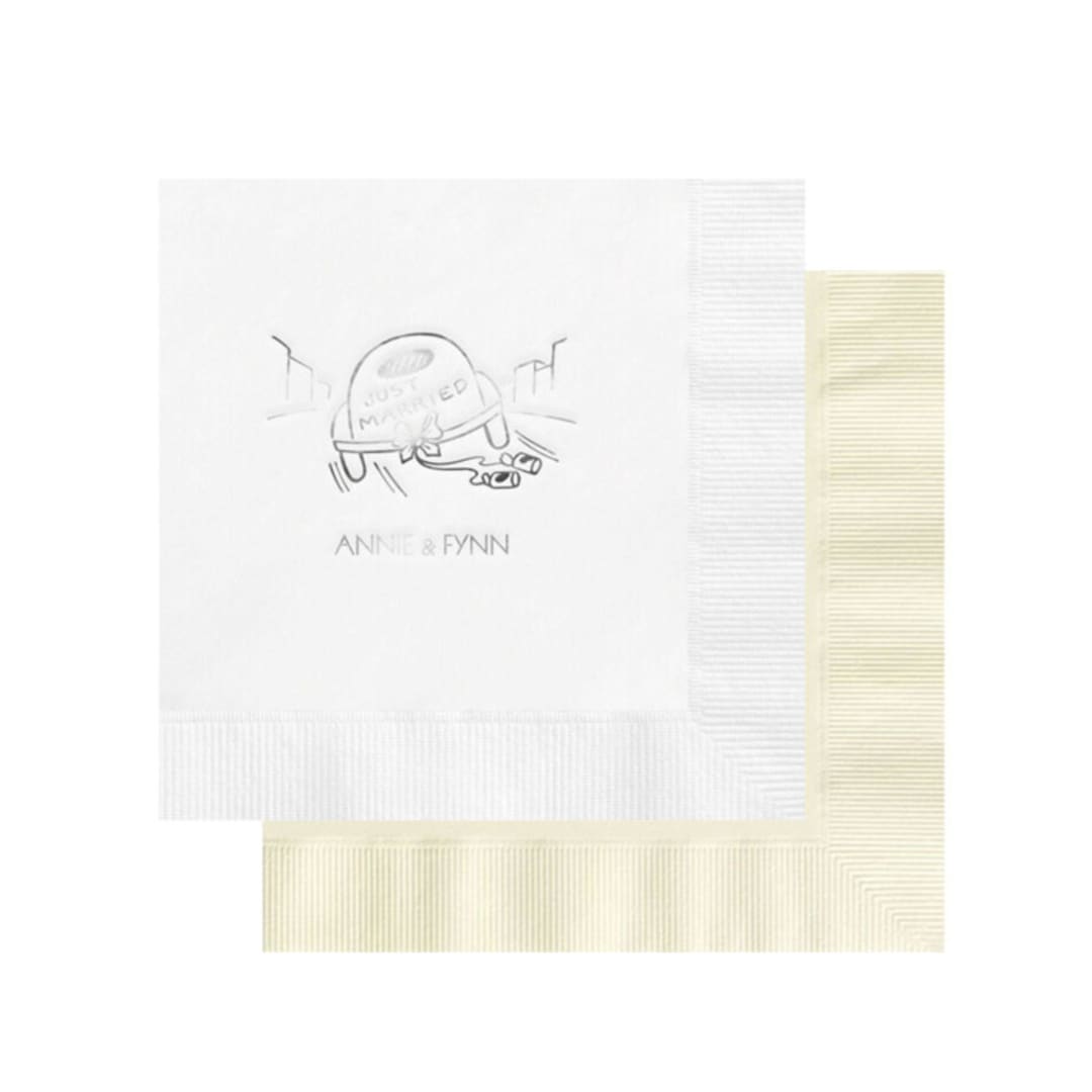 "Just Married Car Custom Napkin - Pack of 100" - Napkins in multicolorassorted-colors by Papel Custom Design