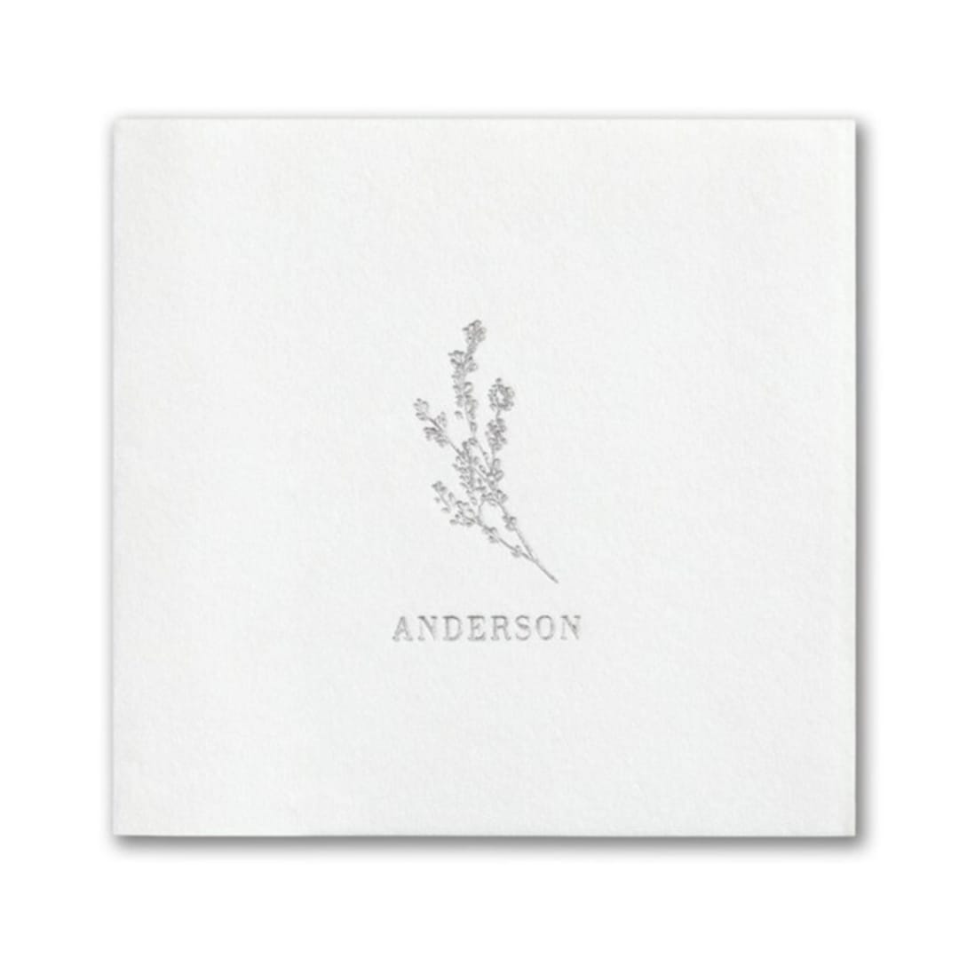 "Custom Wispy Floral Premium Napkin - Beverage - Pack of 100" - Napkins in white by Papel Custom Design