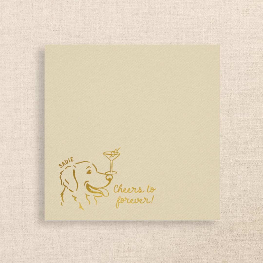 "Personalized Dog Name Linen-Like Napkin with “Cheers to Forever!”" - Napkins in beige by Papel Custom Design