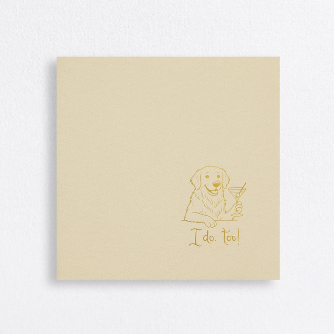 "“I Do, Too!” Golden Retriever Wedding Cocktail Napkins Champagne" - Napkins in natural by Papel Custom Design