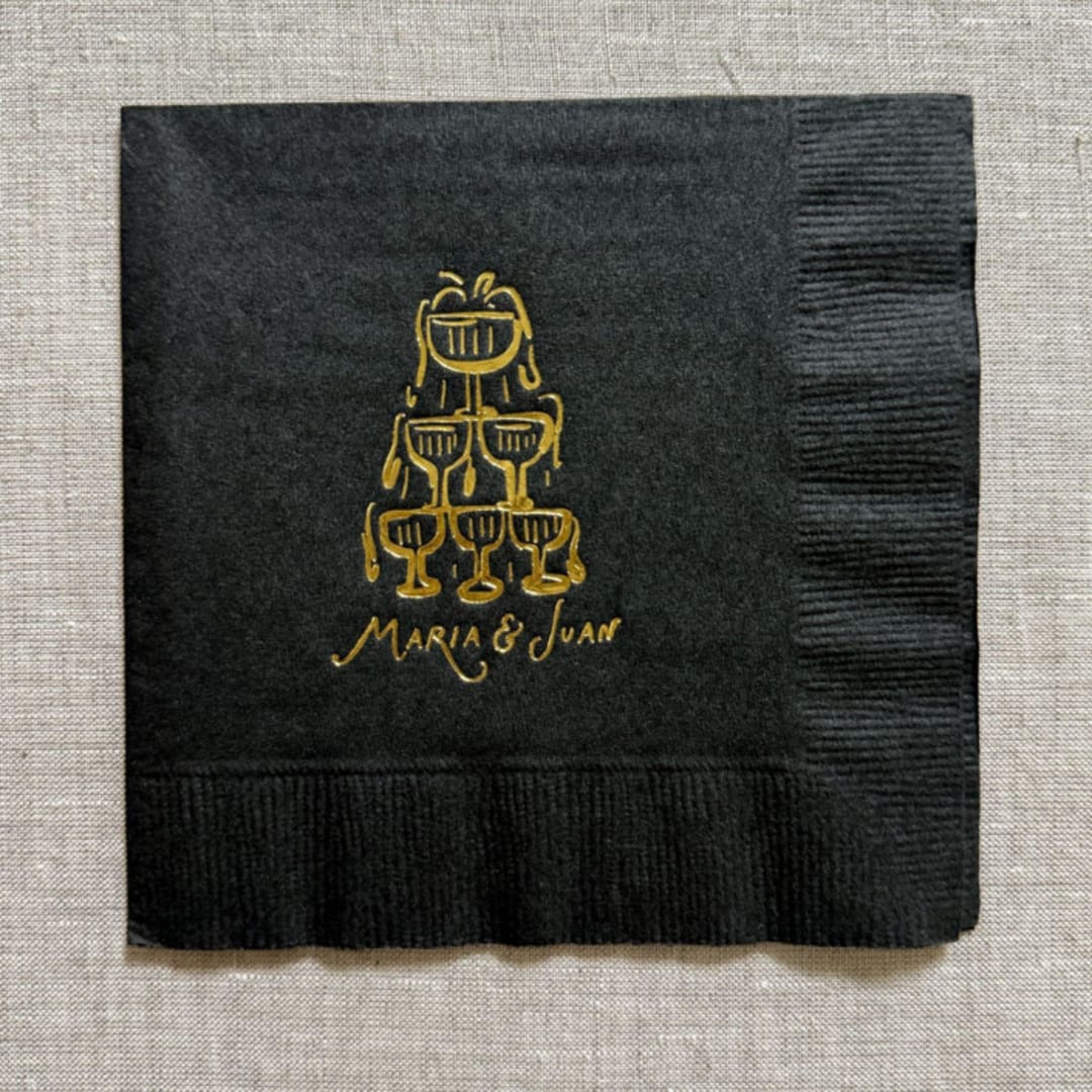 "Customizable champagne tower cocktail napkins - Black Napkins (Set of 100)" - Napkins in black by Maria Ferrer G.