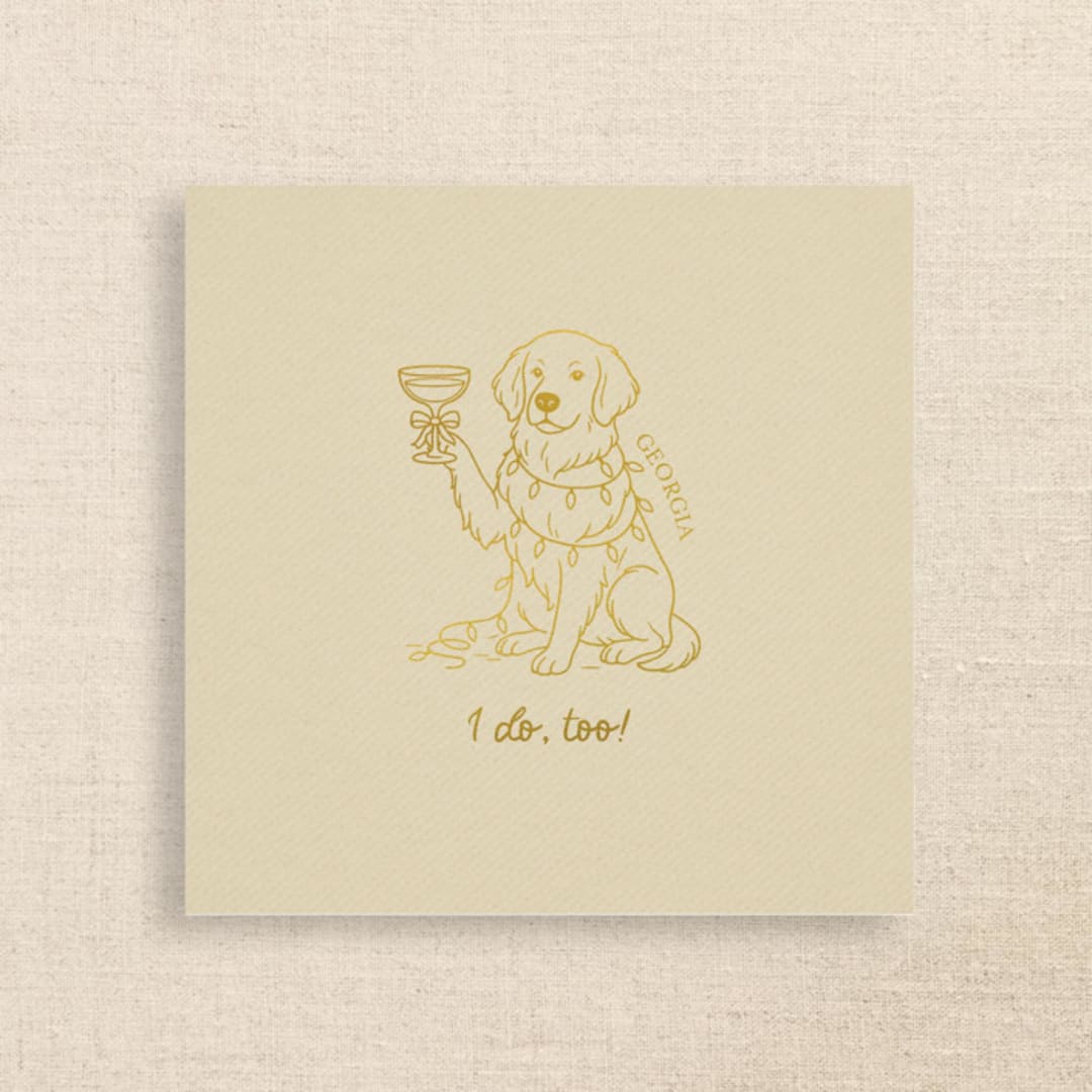 "Personalized Golden Retriever with Pet Name Holiday Wedding Napkin - “I Do, Too!”" - Napkins in beige by Papel Custom Design