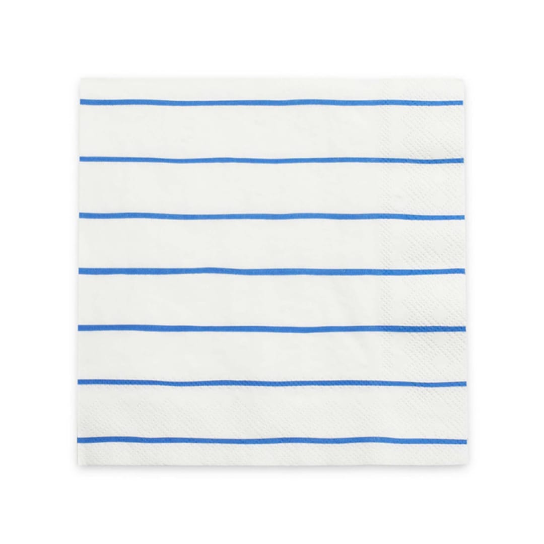 "Cobalt Frenchie Stripes Large Napkins" - Napkins in blue by Jollity and Co