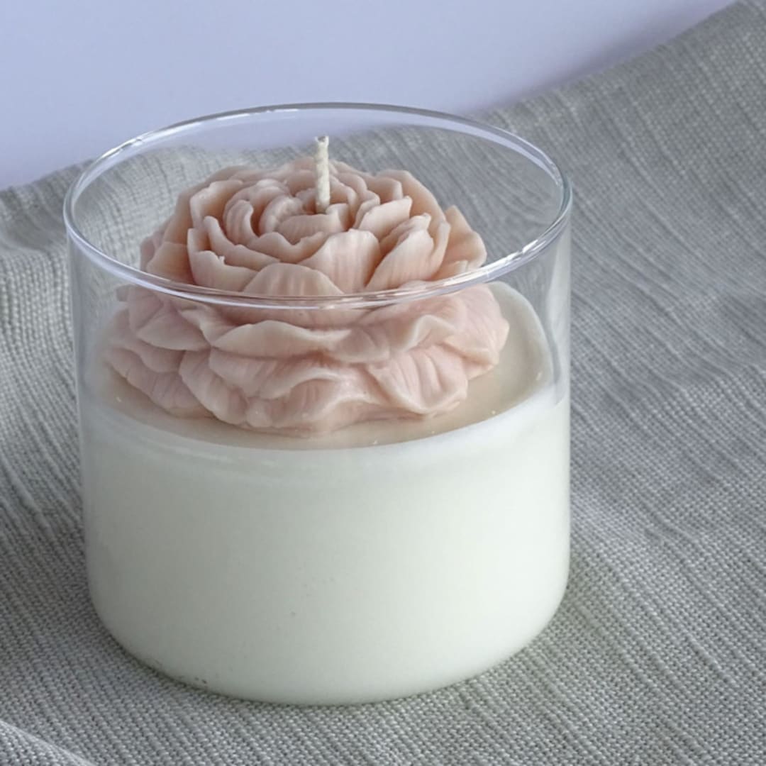 "Clear Peony Candle (Tan)" - Candles in brown by LiveYoung Candle Co.