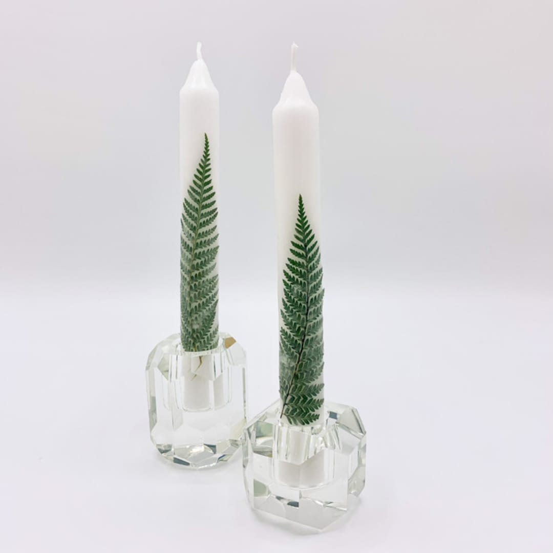 "Pressed Flower White Taper Candle Set Of 2" - Candles in white by Christine OMalley