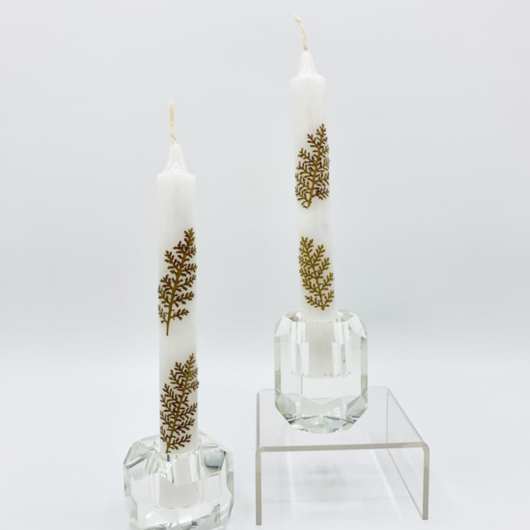 Pressed Flower White Taper Candles Set Of 2