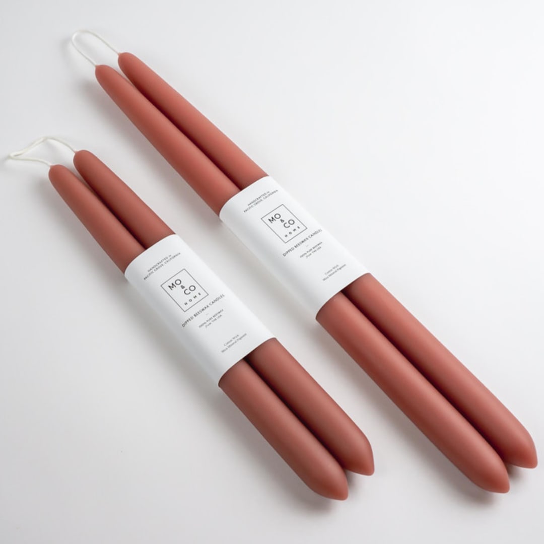 14 Inch, Terra Cotta, Dipped Beeswax Taper Candles
