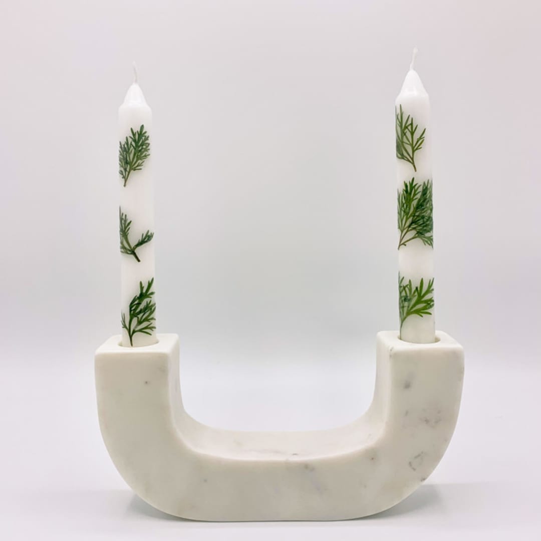 "Pressed Flower White Taper Candle Set Of 2" - Candles in green by Christine OMalley