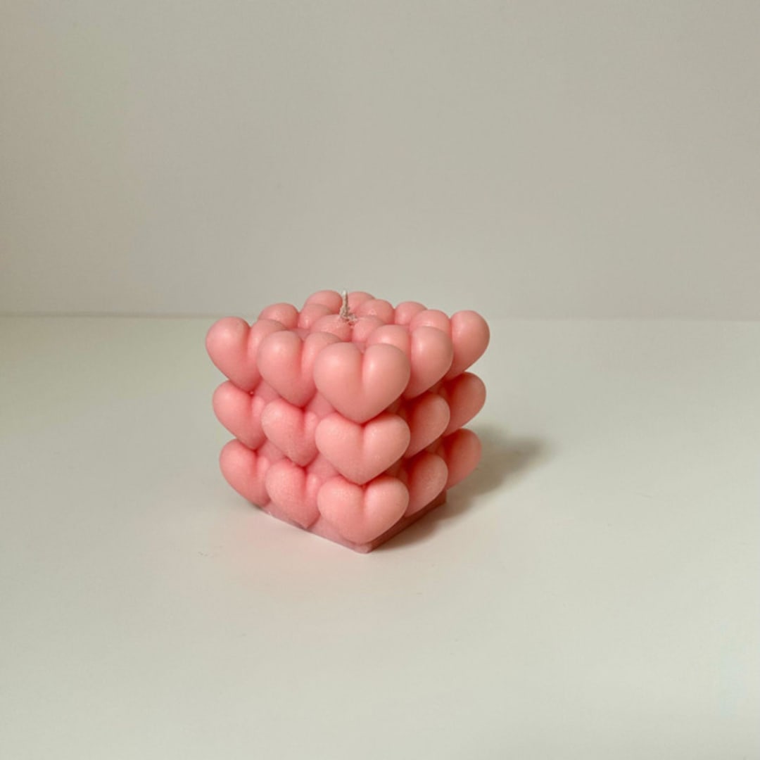 "Pink Cubed Hearts Candle" - Candles in pink by Over By The Moon